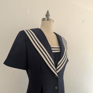 Sailor Dress Retro 90s Fashion Navy Blue Nautical Shirt Dress Sz 10